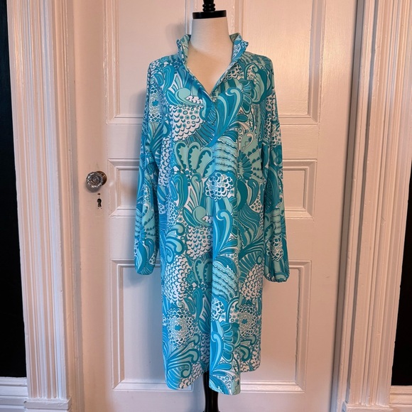 JUDE CONNALLY Women’s Florence Mini Dress Enchanted Sea Aqua Jude Cloth Large - Picture 1 of 12